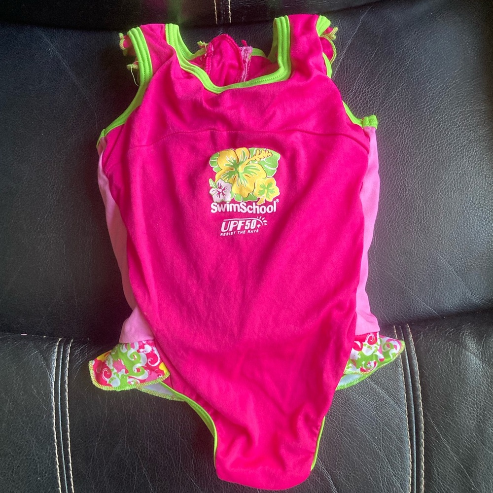 SwimSchool Pink & Green Toddler Floatation Swimsuit with Builtin Buoyancy Foam